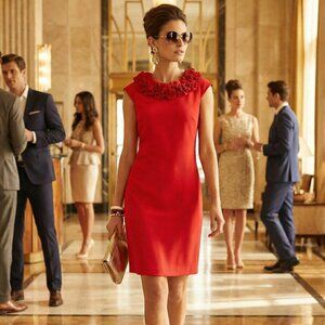 Elegant Designer Roses Flowers Luxury Glamour Cocktail Party Everyday Work Dress